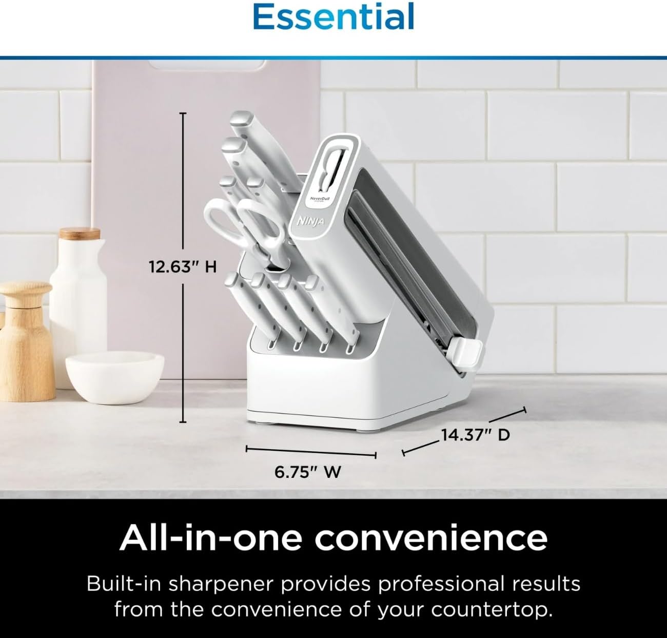 Ninja Foodi NeverDull Knife Set K12010, High Carbon Stainless Steel, Built-In Sharpener, Ergonomic Handle, Durable 10pc Kitchen Knife Block Set (White) - Image 2