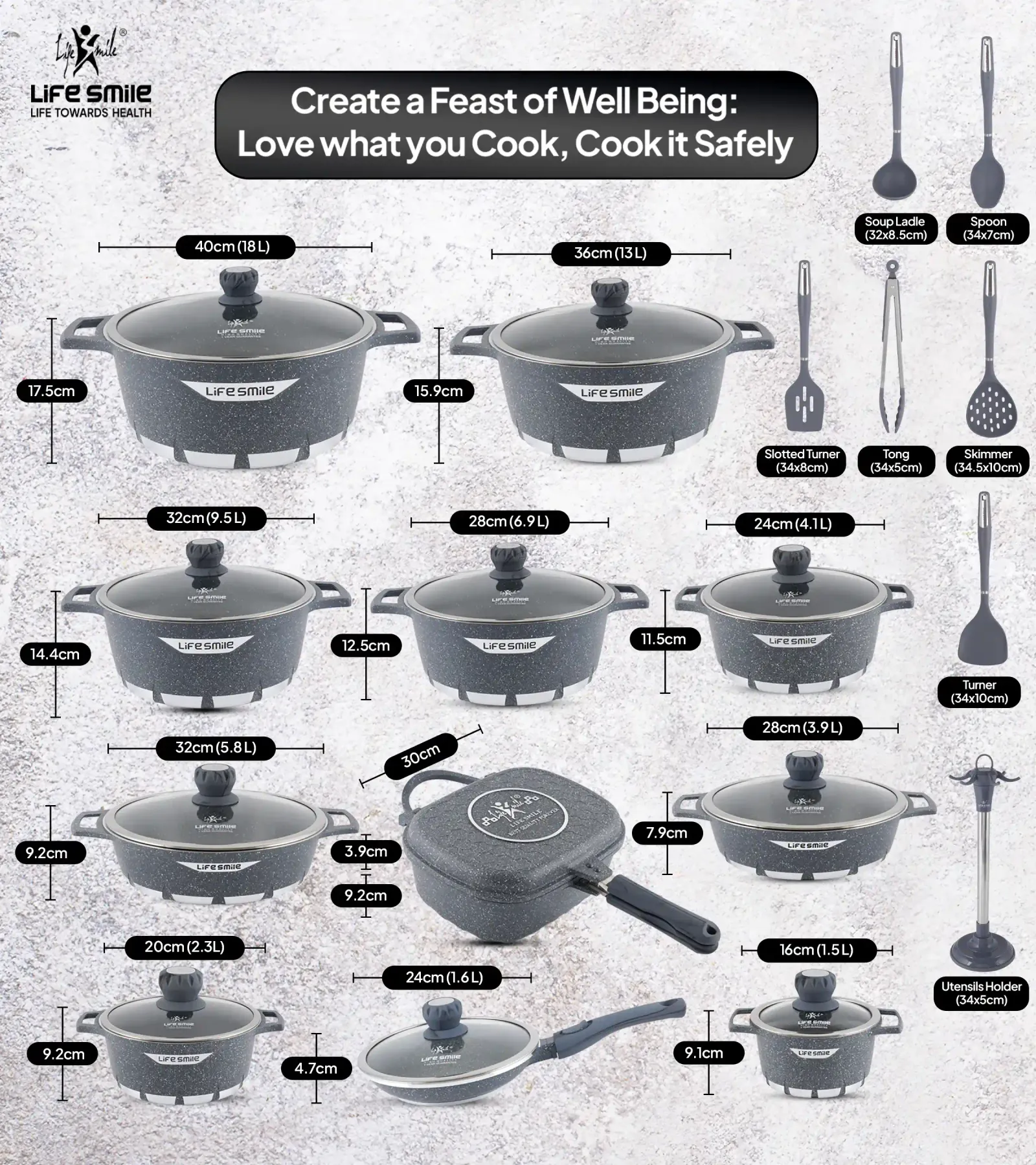 Cookware Set 29 Pieces Non Stick Multi Layer Granite Coating - Image 6